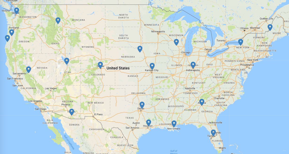 Locations Map of AACO Nursing Agency Nursing Jobs in US cities